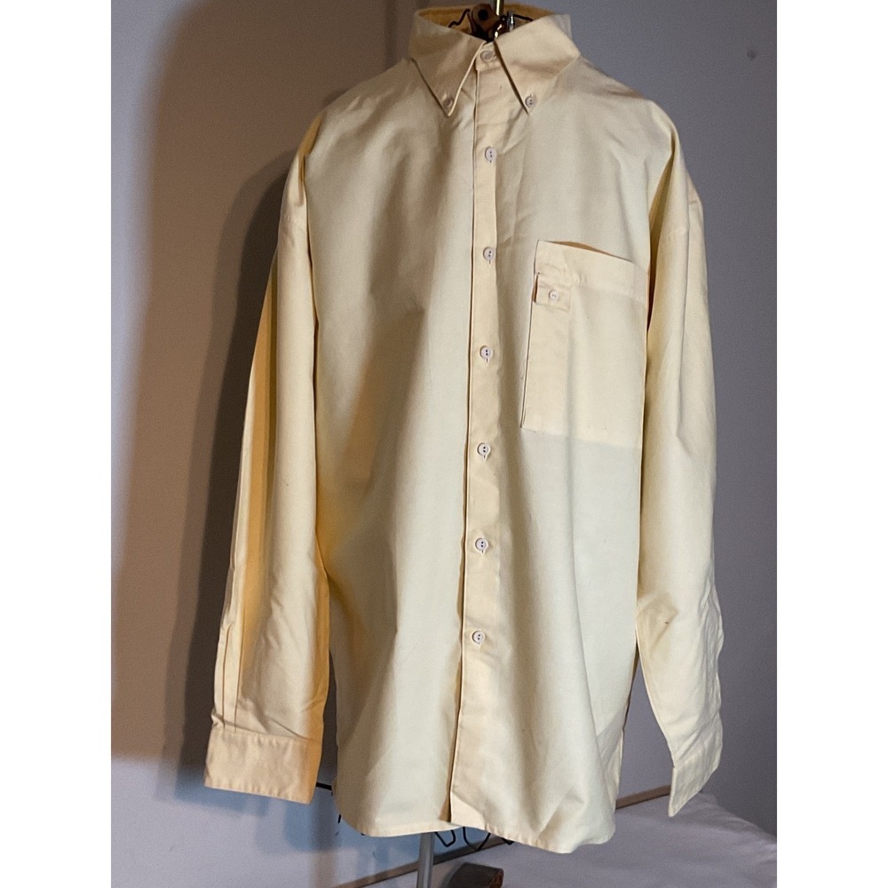 World Island Mens Large Yellow Long‎ Sleeve Button Down Cotton Blend Vintage